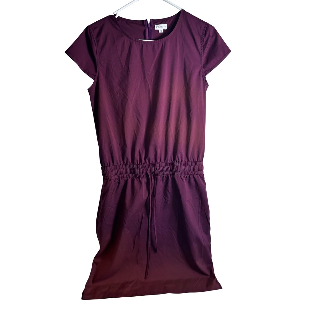 Duckthreads Dress Size S Burgundy Short Sleeve Elastic Waist Pockets Womens